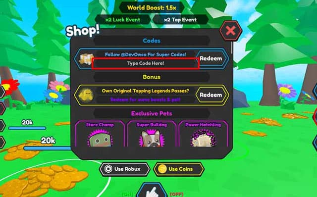 How to redeem code in Tapping Legends