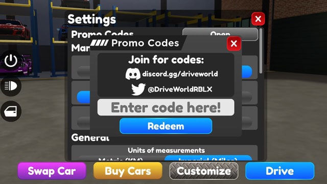 How to redeem code in Drive World